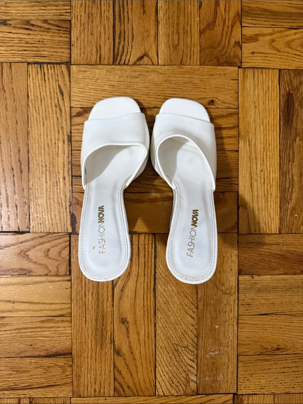 Never worn Fashion Nova White Single-Band Slide Mules